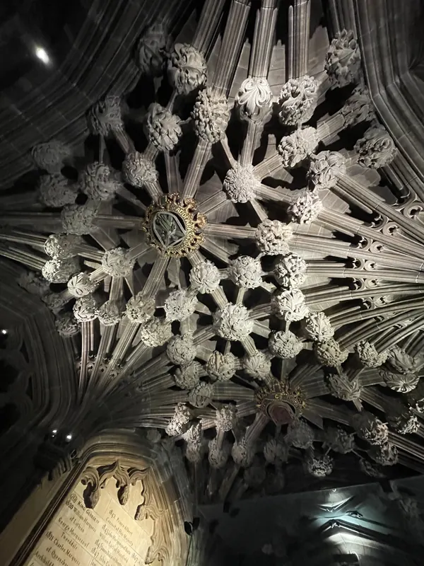 The intricately carved stone vaulting of the Thistle Chapel ceiling in St Giles’ Cathedral